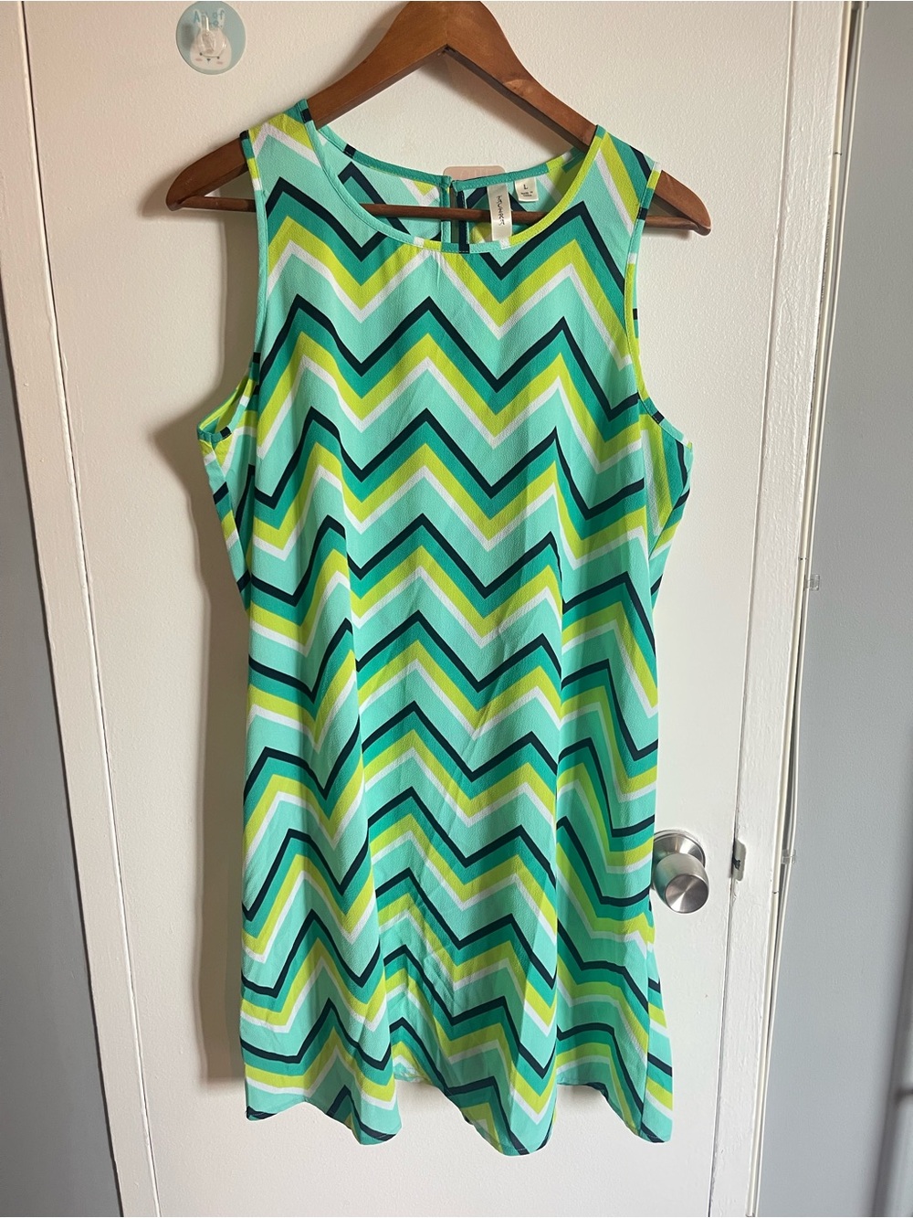Tacera Chevron Shift Summer Dress in Mint, Lime and Teal Size L